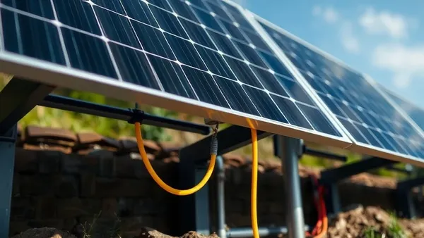 Sistema de aterramento em instalação solar residencial com cabo verde-amarelo conectado à estrutura metálica