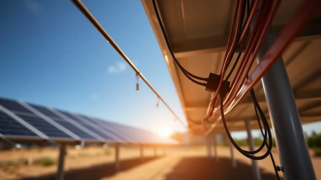 Cabos solares PV1-F em rolos sobre telhado com módulos fotovoltaicos ao fundo