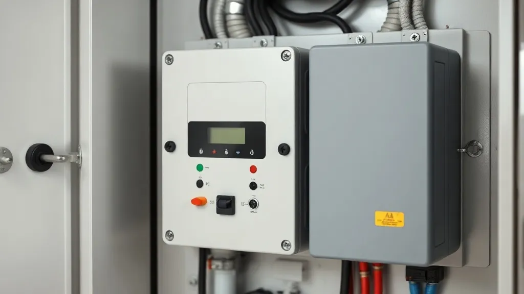 Chave de transferência automática instalada ao lado de inversor híbrido solar em quadro elétrico