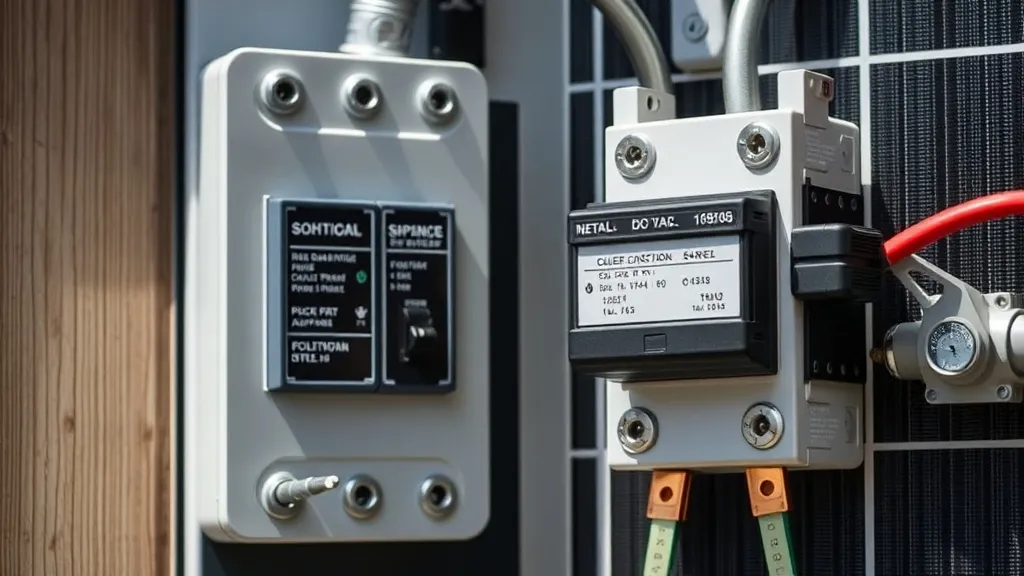 Disjuntor CC e seccionadora instalados em trilho DIN dentro de quadro elétrico de sistema fotovoltaico