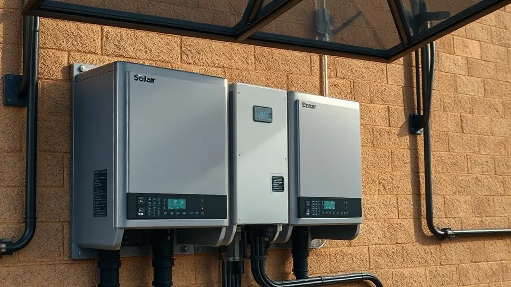 Inversor solar residencial instalado em parede com cabos fotovoltaicos conectados