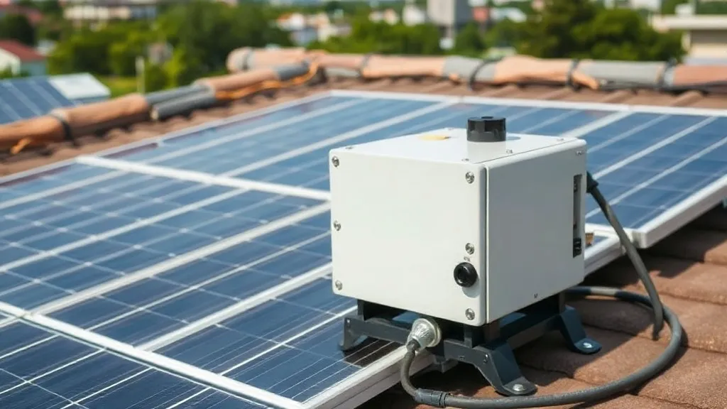 Otimizador de potência fixado na parte de trás de módulo solar em telhado residencial