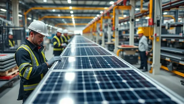 Linha de produção de módulos fotovoltaicos em fábrica com controle de qualidade