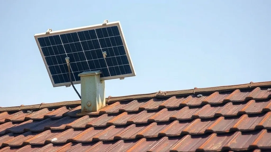 Estrutura metálica de fixação de painel solar em telhado com pontos de ferrugem visíveis nos parafusos de aço