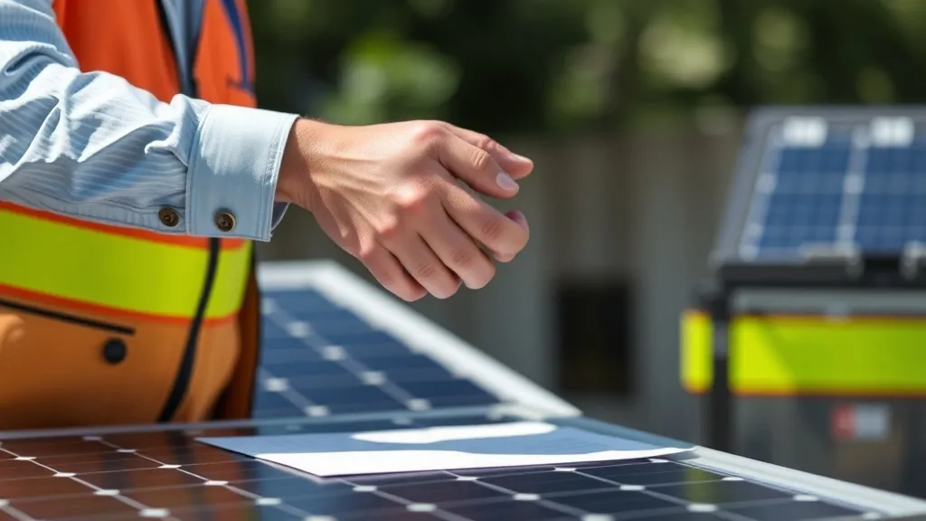 Aperto de mãos entre cliente e instalador solar em frente a telhado com painéis fotovoltaicos