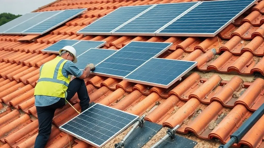 Telhado residencial com painéis solares parcialmente removidos durante reforma de telha
