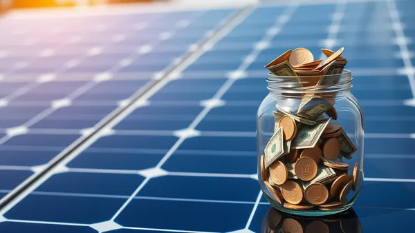 Contrato de instalação solar com calculadora e moedas, representando retenção de parcela até a homologação do sistema fotovoltaico