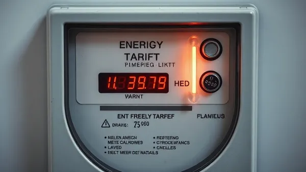 Medidor de energia elétrica com luz de alerta vermelha representando bandeira tarifária e impacto para usuários de energia solar