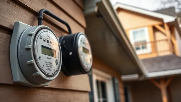 Medidor de energia elétrica residencial instalado na fachada de uma casa