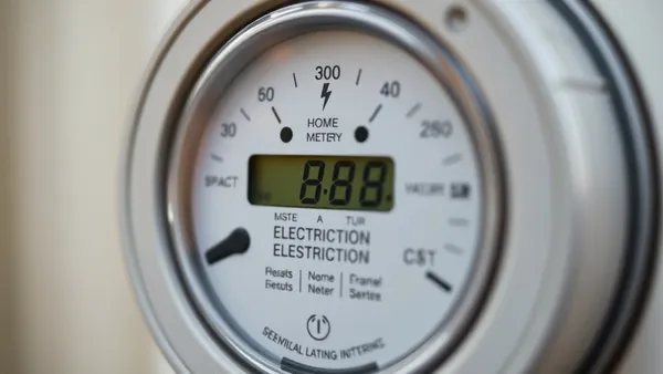 Medidor de energia elétrica residencial em parede externa com iluminação natural, simbolizando leitura de consumo e tarifação