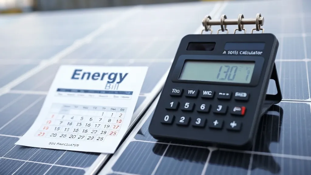 Calculadora de conta de luz ao lado de calendário e painéis solares representando a validade dos créditos de energia