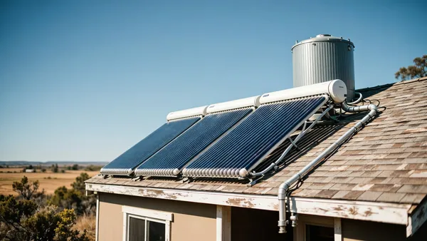 Aquecedor solar e boiler no telhado de casa off-grid