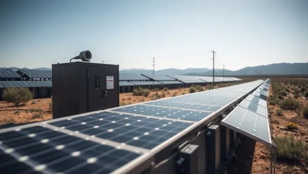 Banco de baterias LFP de sistema solar off-grid com painel de monitoramento exibindo estado de carga e autonomia estimada