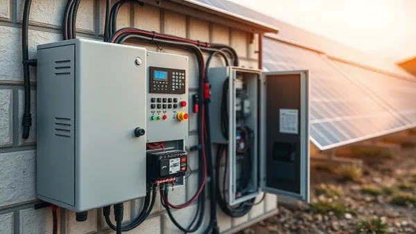 Painel de configuração de inversor off-grid mostrando ajustes de tensão de corte e reconexão do banco de baterias