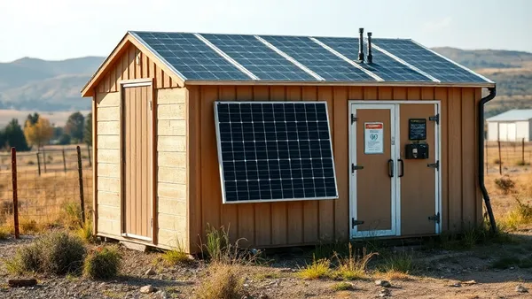 Banco de baterias LFP organizado em rack metálico dentro de abrigo de sistema solar off-grid rural