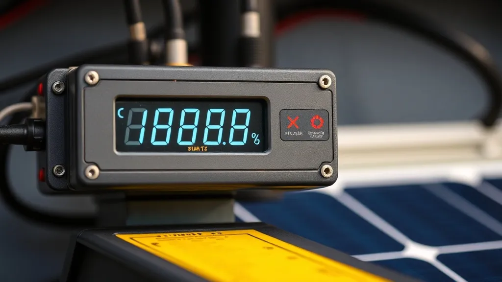 Shunt coulômetro instalado em painel elétrico de sistema off-grid solar com display de SOC de bateria