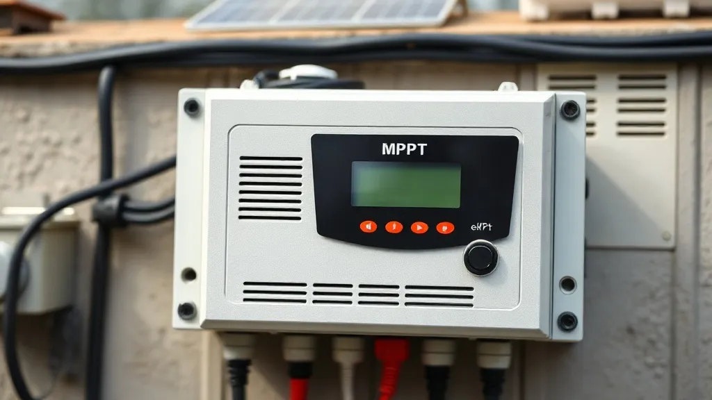 Controlador de carga MPPT instalado ao lado de banco de baterias LFP em sistema off-grid rural