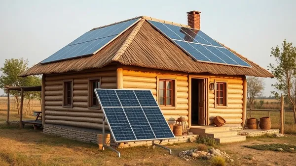 Sistema off-grid em sítio rural com painéis solares, controlador MPPT e banco de bateria LiFePO4