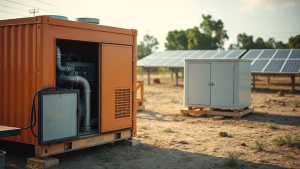 Sistema solar off-grid rural com gerador a diesel como backup e banco de baterias LiFePO4