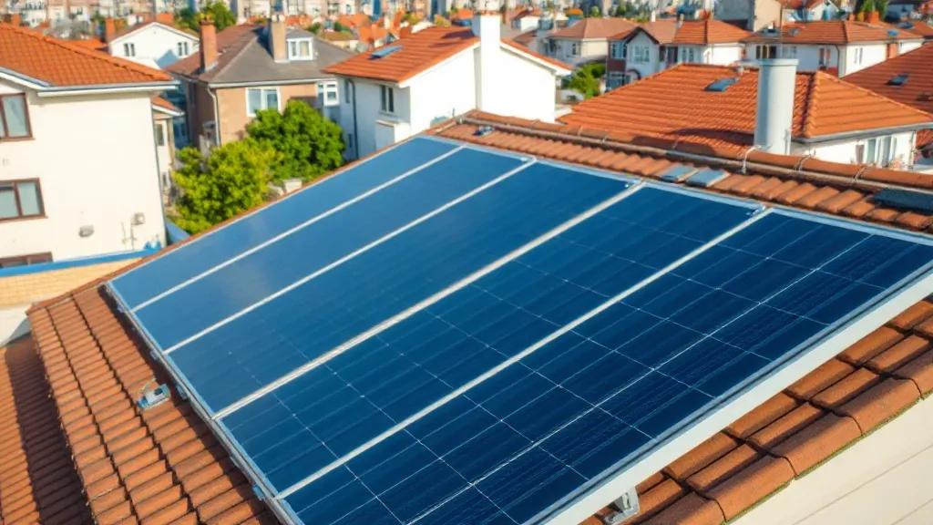 Casa residencial com painéis solares no telhado em bairro urbano de classe média