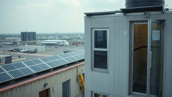 Painéis solares instalados na cobertura de um prédio de apartamentos