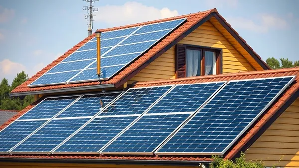 Painéis solares no telhado de casa residencial com família observando medidor de energia, representando mudança de consumo ao longo do tempo