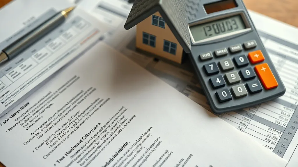 Calculadora e papelada de financiamento sobre mesa em ambiente residencial