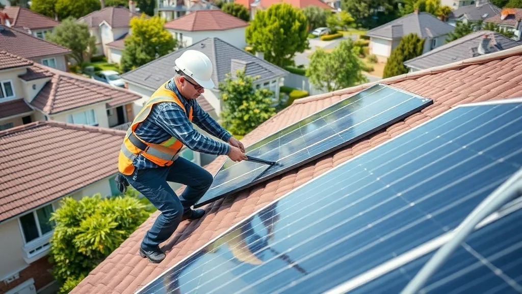 Técnico instalando painéis solares adicionais em telhado residencial que já possui módulos fotovoltaicos