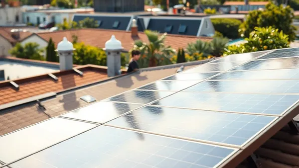 Painéis solares fotovoltaicos instalados em telhado de telha cerâmica sob sol intenso no verão brasileiro