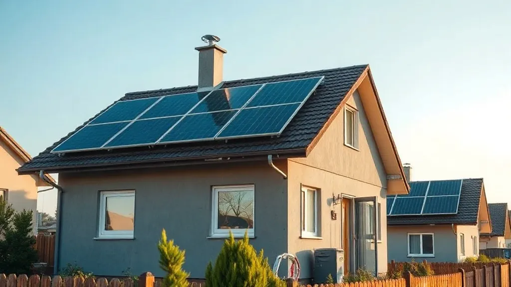 Casa residencial alugada com painéis solares fotovoltaicos instalados sobre o telhado