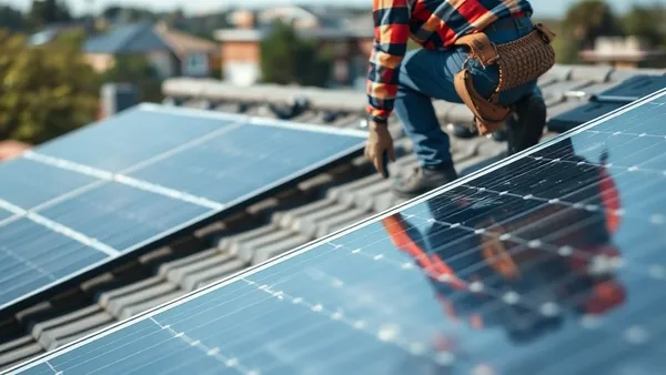 Técnico removendo painel solar fotovoltaico do telhado para reforma da cobertura
