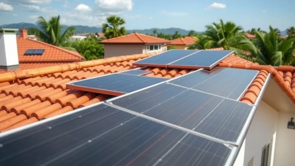 Vista aérea de casa residencial com painéis solares fotovoltaicos instalados em telhado de telha cerâmica colonial