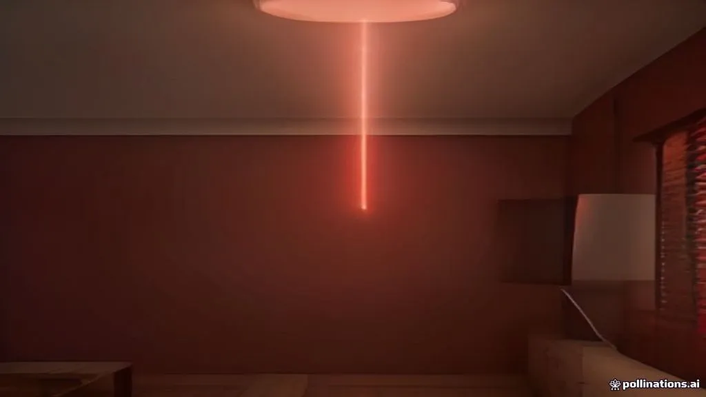 Régua de tomadas com luz vermelha de standby ligada em sala de estar à noite